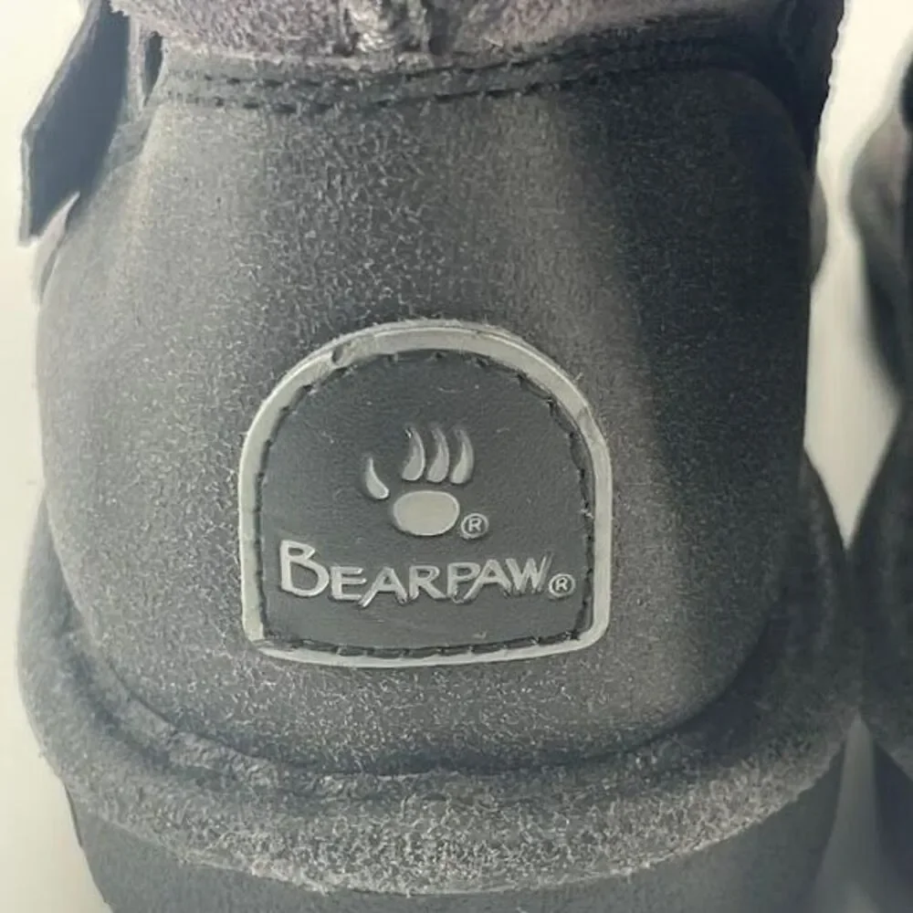 Bearpaw Gray Suede Mid-Calf ‎ Boots with Buckle Detail and Decorative Buttons